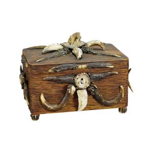 Black Forest Wooden Coffin With Deer Antler Decoration Circa 1900s