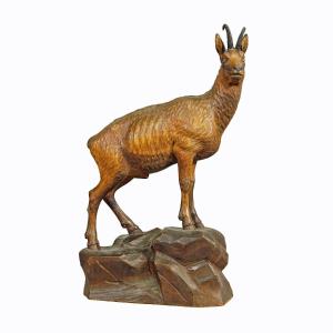 Chamois En Bois Finement Sculpté Brienz, Suisse Vers 1920