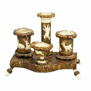 Rare Deer Antler Desk With Elaborate Carvings, Germany Circa 1840