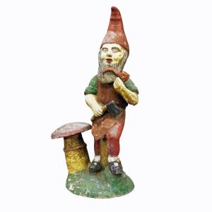 Large Terracotta Garden Gnome With Toad, Germany Circa 1920