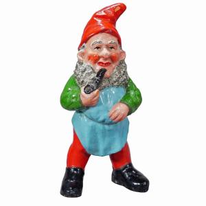 Large Terracotta Garden Gnome With A Pipe, Germany Circa 1930