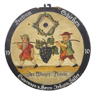 Plaque De Cible De Tir Allemande Avec Vinters Et Raisin 1910