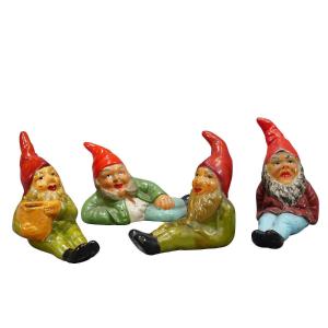 Four Small Terracotta Garden Gnomes, Germany, Circa 1950s