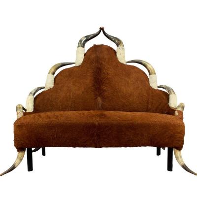 Large Antique Sofa With Long Horn Decoration, Austria Ca. 1870 