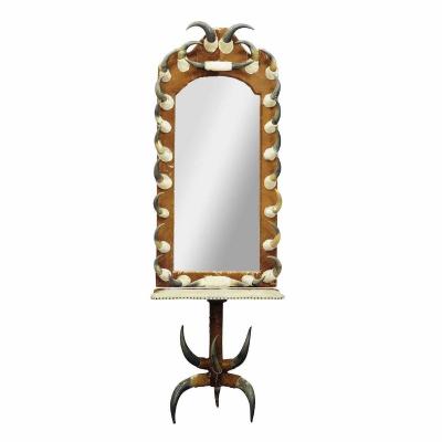 Antique Bull Horn Mirror With Console Table, Austria 1870 