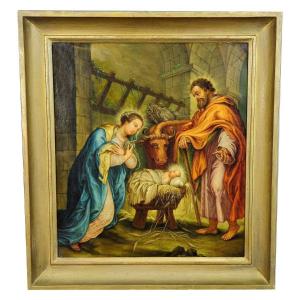 Mary And Joseph In The Barn Of Bethlehem, Oil Painting On Canvas