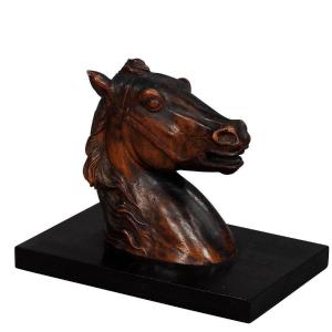 Antique Presse-papier En Bois Sculpté Cheval Ca. 1920