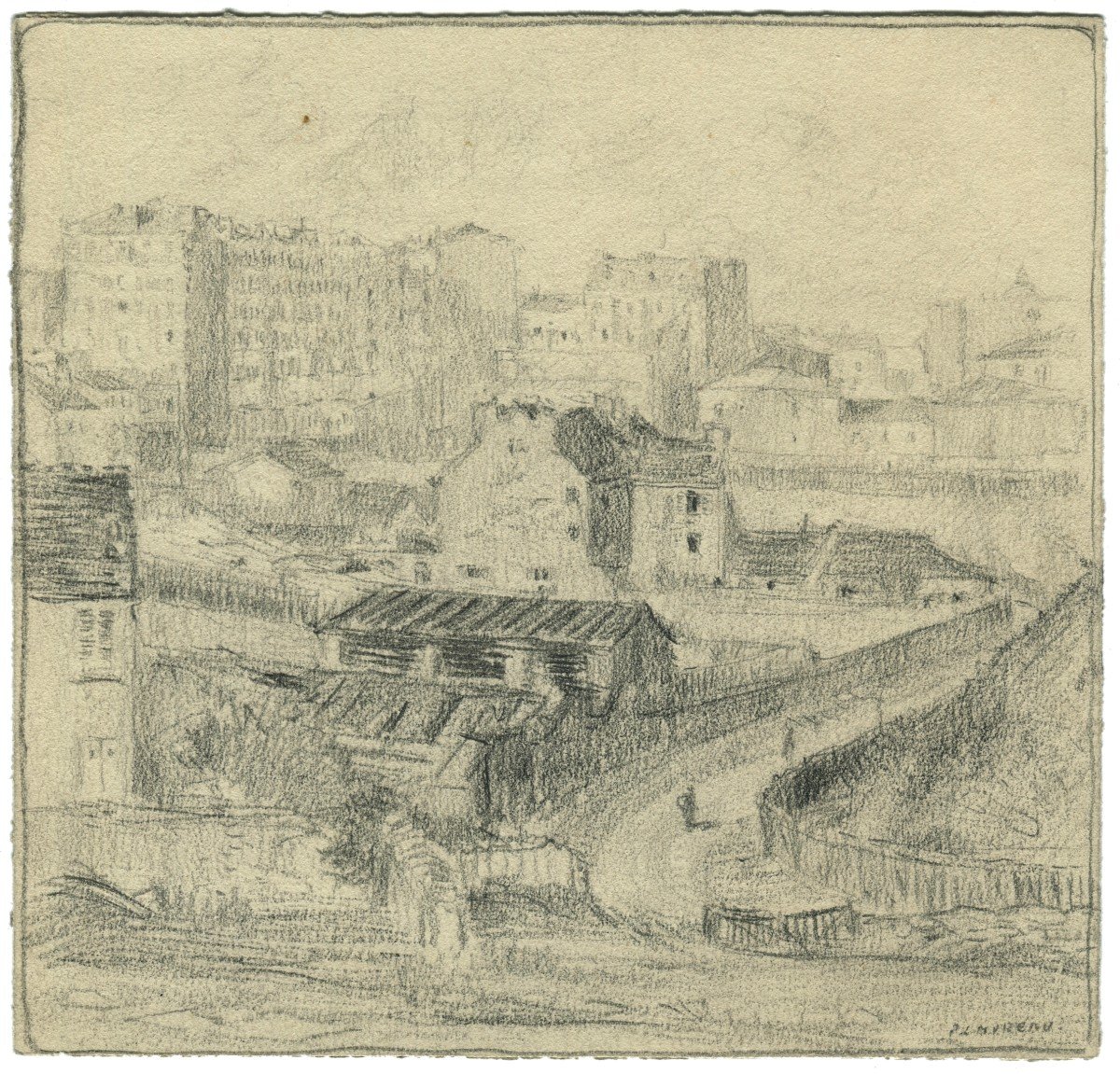 Pierre Louis Moreau (1876-1960) Paris Montmartre - Original Old Drawing