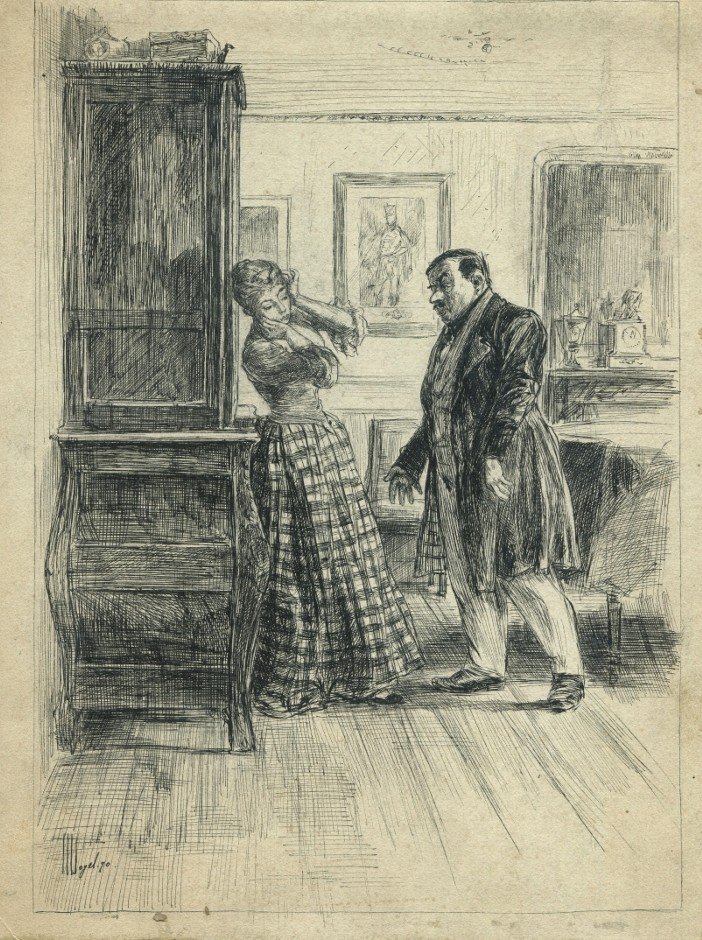 Hermann VOGEL (1856-1918)  Dessin original pour l'illustration de 30 ET 40 roman d'Edmond About