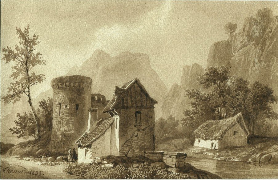 Jean-Pierre THÉNOT (1803-1857) Paysage - Dessin Original au lavis