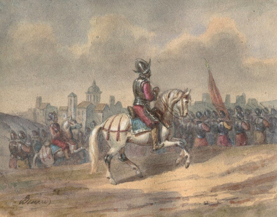 Auguste Sébastien Benard (1810-1873) - Cavalry - Original Watercolor Drawing