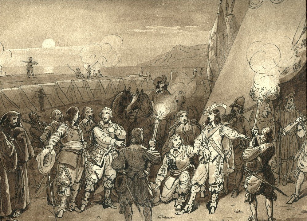 Dartagnan visitant dans un camp de soldats - Dessin original de Hippolyte LECOMTE (1781-1857) -photo-2