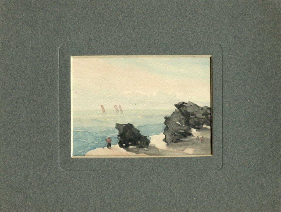 Firmin JAVEL . Bord De Mer Animé - Aquarelle Originale Circa 1870