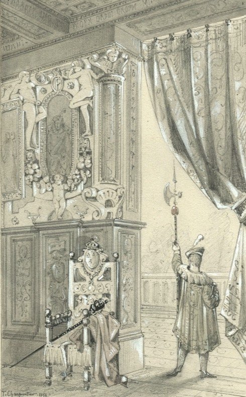Old Original Drawing - Interior Scene