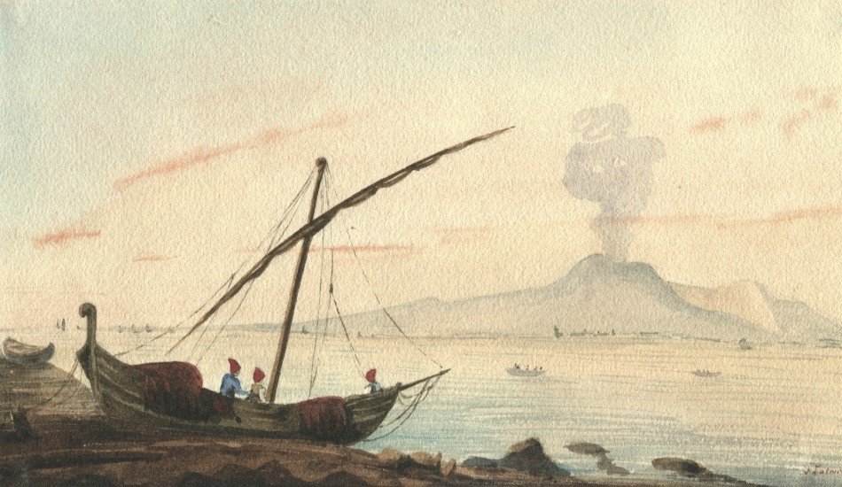 Joseph LATOUR (1807-1865) Baie de Naples , le Vésuve en fond 