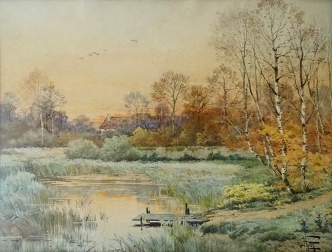 Hippolyte Jean Adam Gide (1852-1921) Pond In Sologne - Large Watercolor