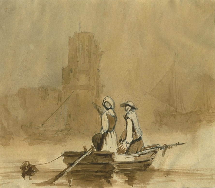 Achille BENOUVILLE (1815-1891) Dessin original ancien au lavis et crayon