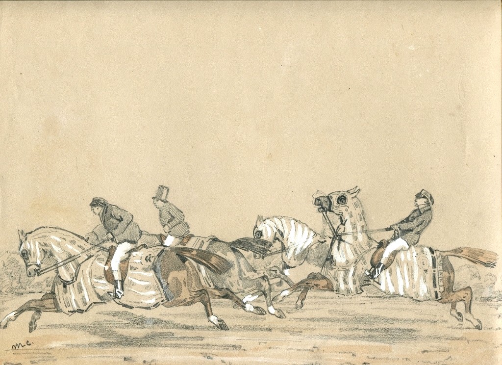Dessin équestre original ancien 