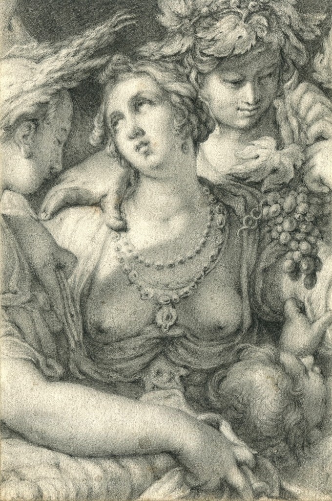 Venus, Bacchus And Ceres - Original Antique Drawing