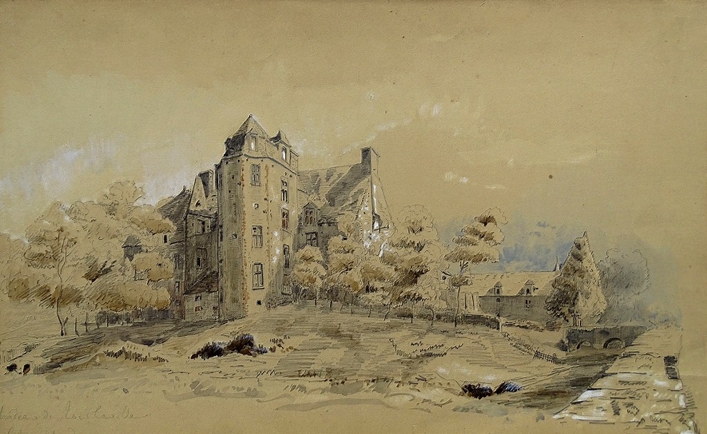 Tourlaville Castle - Manche, Normandy - Original Antique Drawing