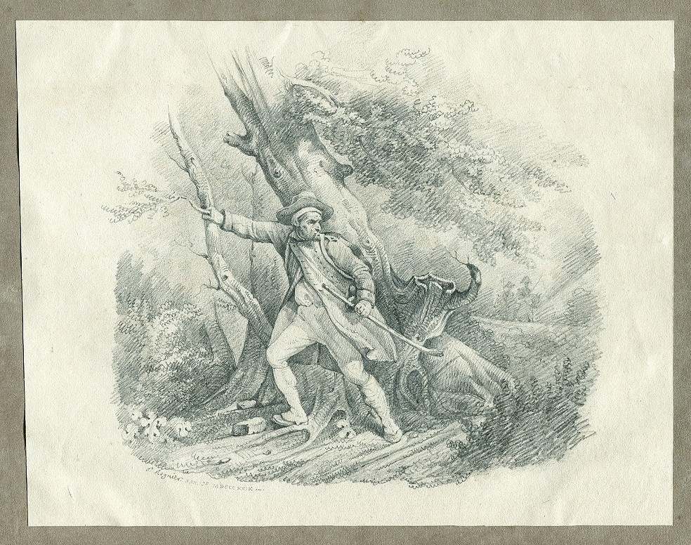 Jacques Auguste Regnier (1787-1860) Man Surprised By Patrol - Original Antique Drawing