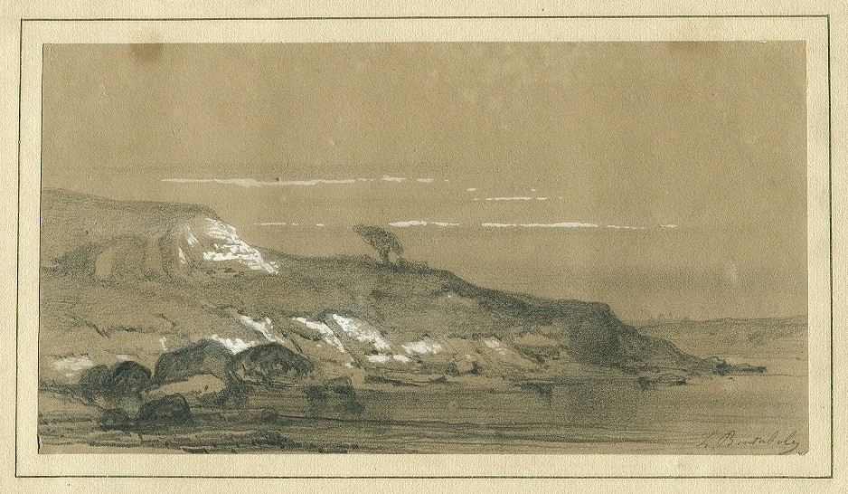 Louis BENTABOLE ( 1820-1880) Paysage marin, Bord de mer - Dessin original ancien