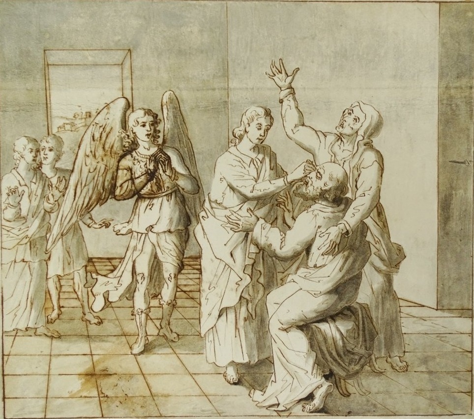 Italian School - Large Original Antique Drawing In Pen, Ink, And Wash