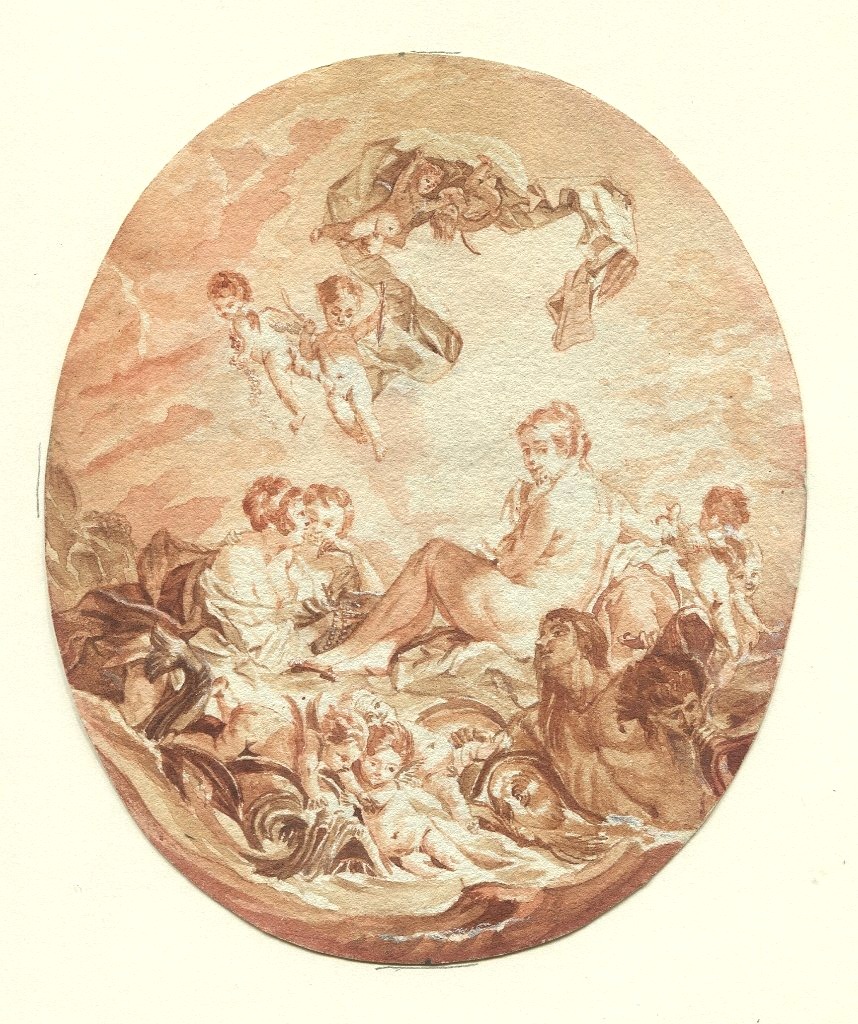 Venus - Original Antique Drawing In Red Chalk Wash