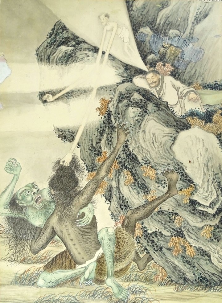 Aquarelle présumée de Kawanabe Kyōsai (1831-1889) Dessin original  Japon époque Meiji
