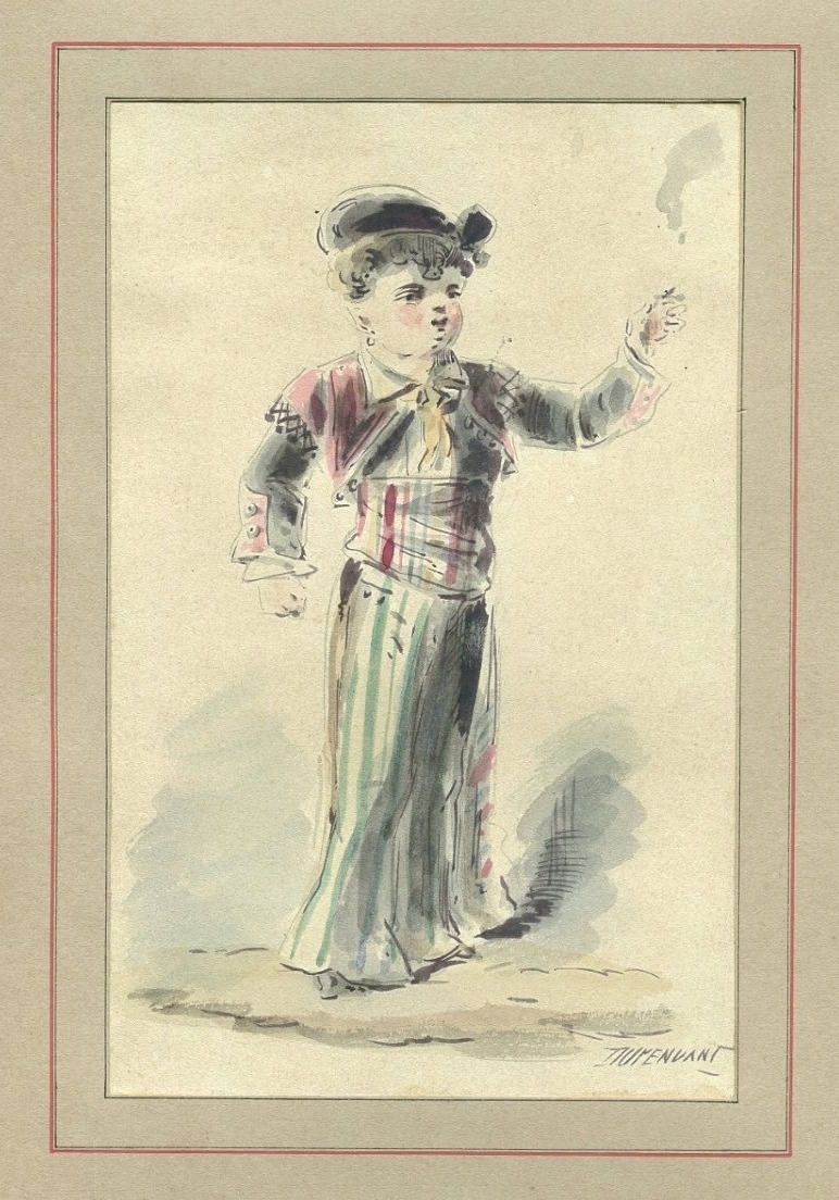 Alexandre Dupendant (1833–1884) Original Antique Watercolor Drawing