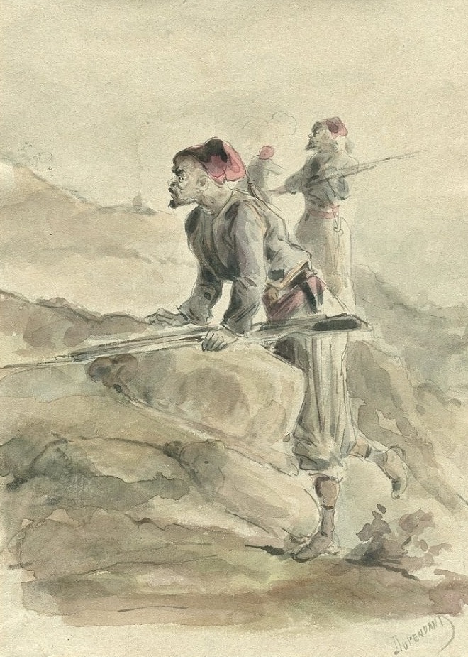 Alexandre DUPENDANT (1833-1884) Zouave,  Conquête de l' Algérie - Dessin original ancien