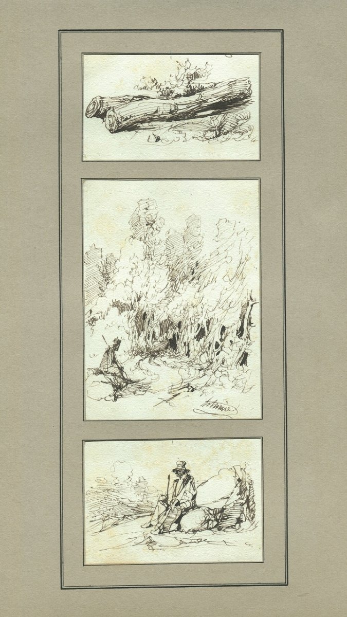 Pierre LETUAIRE (1798-1884) Ensemble de 3 Dessins originaux anciens