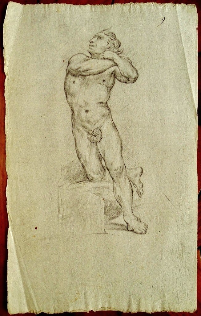 Drawing By Jean Baptiste Louis CarrÉ (1749- 1835) XVIIIth - Male Nude