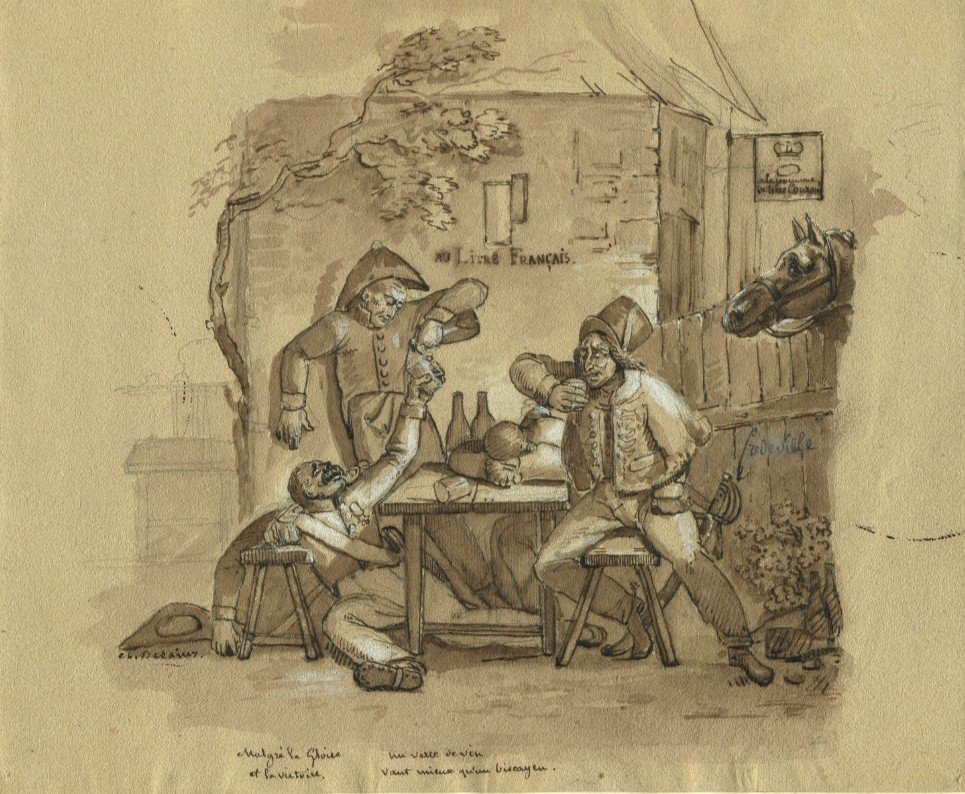 Rare Original Drawing By Charles-porphyre-alexandre Desains (1789-1862) Tavern Scene