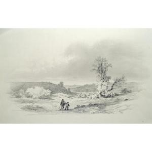 Jules Achille NOËL (1810-1881) BRETAGNE  Paysage animé