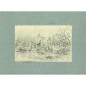 Karl Girardet (1813-1871) Landscape - Original Drawing