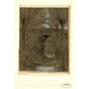 Gaston DE FONSECA (1874-1943) Paysage à Vatan - Dessin original