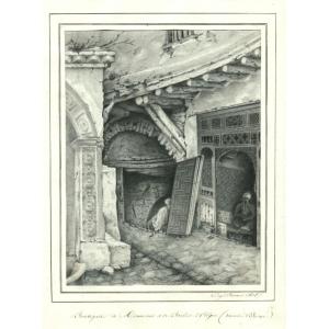 Algiers 1838 - Old Orientalist Drawing - Carpenter And Barber Shops