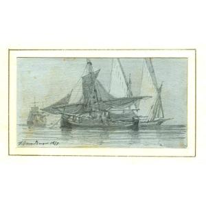 Jean-baptiste Henri Durand-brager (1814-1879) Boat Seascape Old Drawing