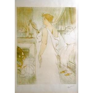 Henri De Toulouse-lautrec (1864-1901) Woman In Mirror - Numbered Lithograph, Dry Stamp