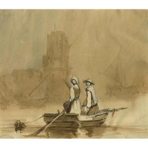 Achille Benouville (1815-1891) Original Old Drawing In Wash And Pencil