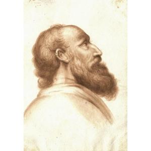 Portrait Of A Man - Original Old Wash Drawing