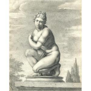 Antique Pencil Drawing Of Crouching Venus Or Venus Pudica 