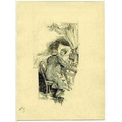 Dessin original de Victor Armand POIRSON (1858-1893) - Scène de genre 