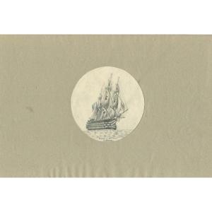 Original Drawing By Charles Marie Léon Chambeyron (1827-1891) - Ship - Boat