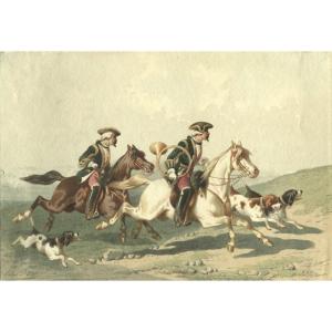 Aquarelle de Theodore FORT (1810-1896) Cavalerie - Dessin original ancien 