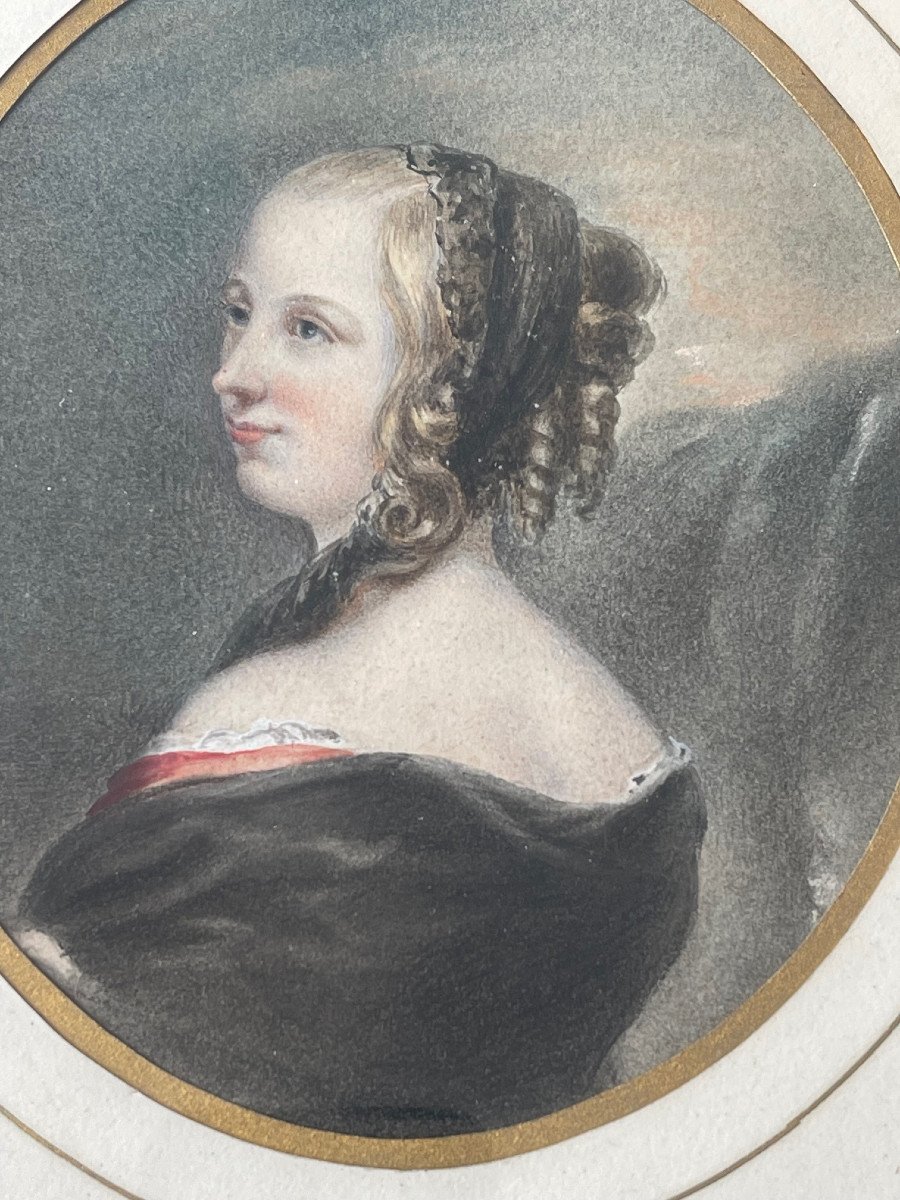 Pastel XIXème tableau portrait jeune femme école romantique romantisme-photo-7