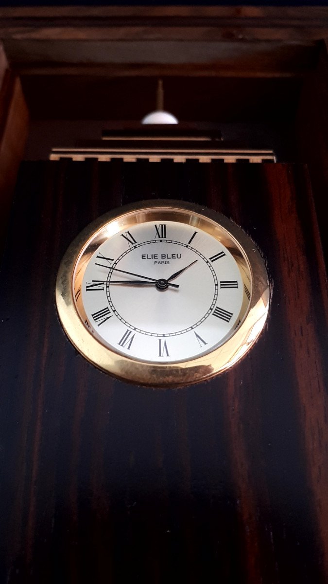 Rare Luxurious Elie Bleu Paris Clock In Rosewood Marquetry In The Art Deco Style.-photo-3