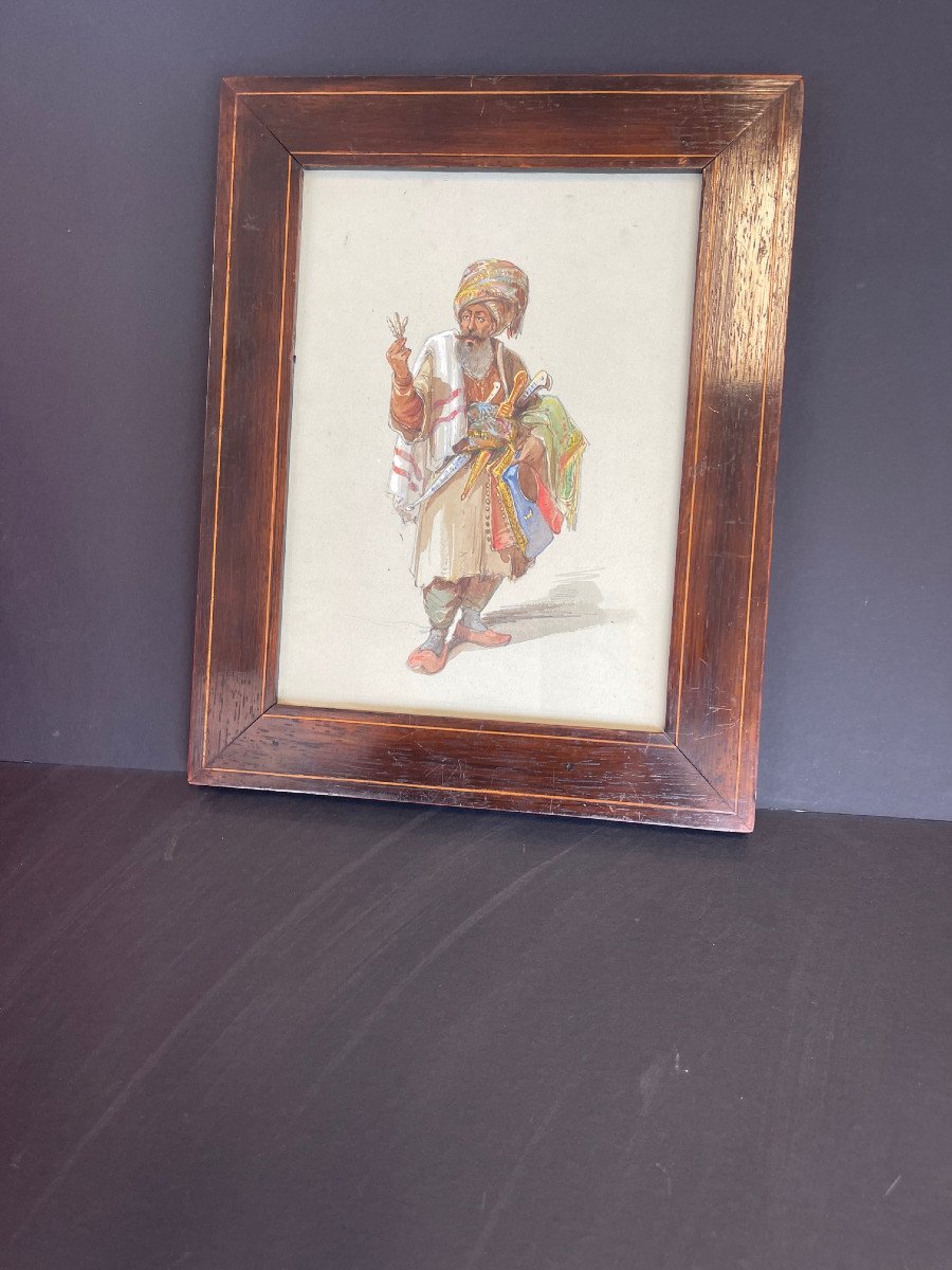  XIXème Siècle Tableau Orientaliste Empire Ottoman Marchand Ambulant-photo-4