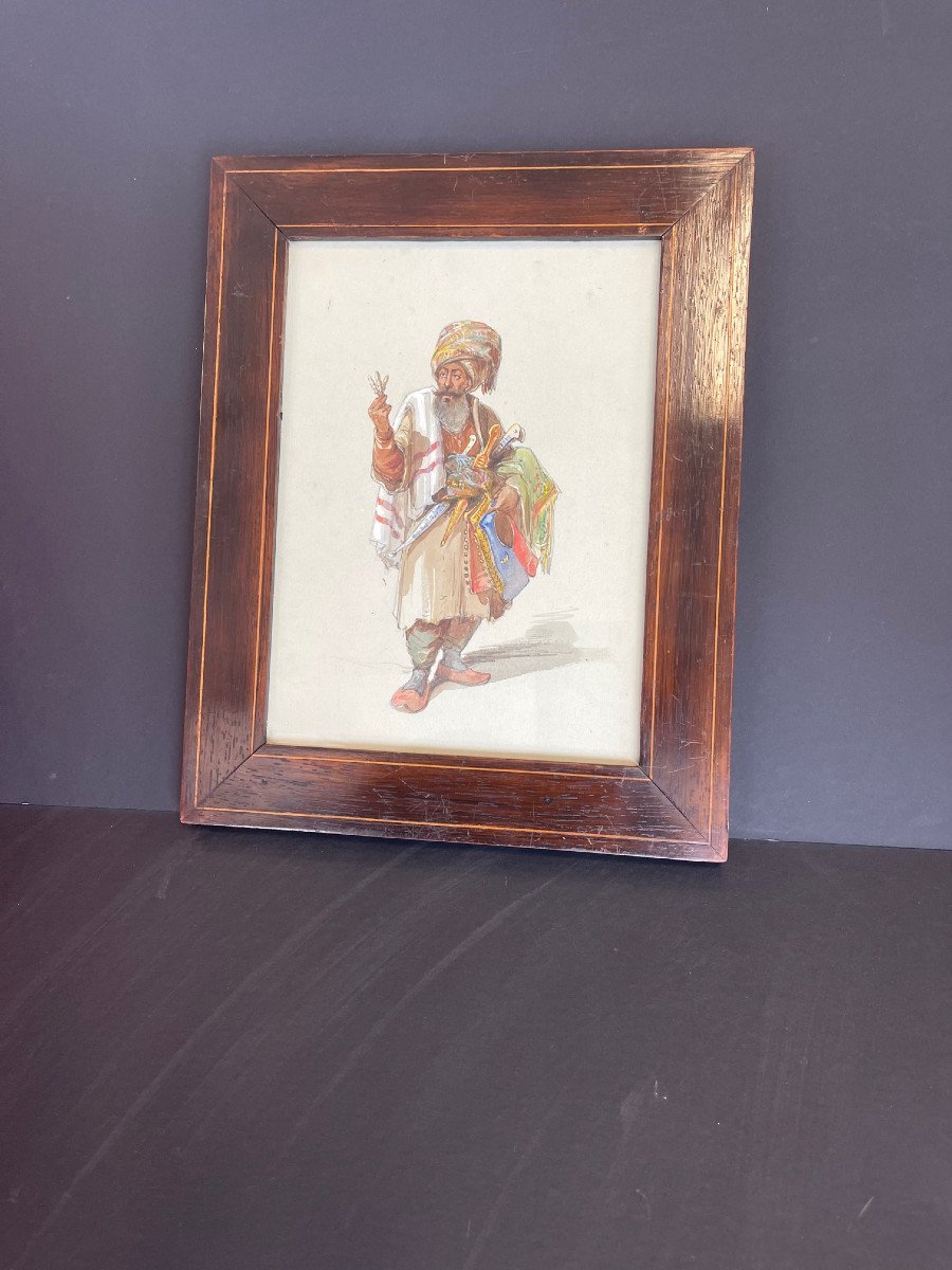  XIXème Siècle Tableau Orientaliste Empire Ottoman Marchand Ambulant-photo-1